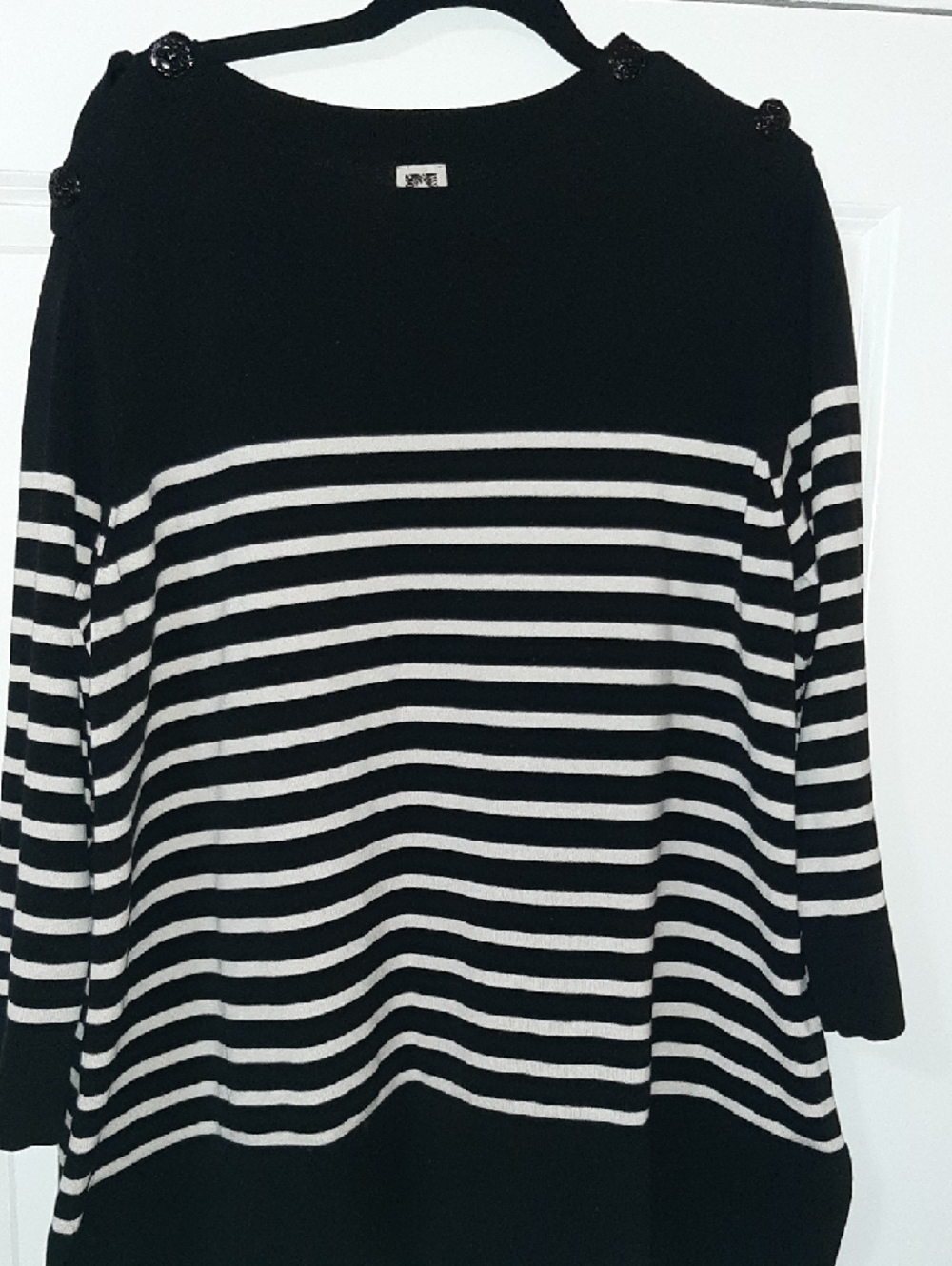 3X - Boatneck Sweater Top,  Black and White Striped
